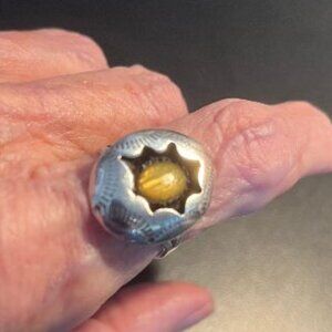 Vintage Sterling Silver Ring with Bumblebee Jasper Stone - size 5-3/4